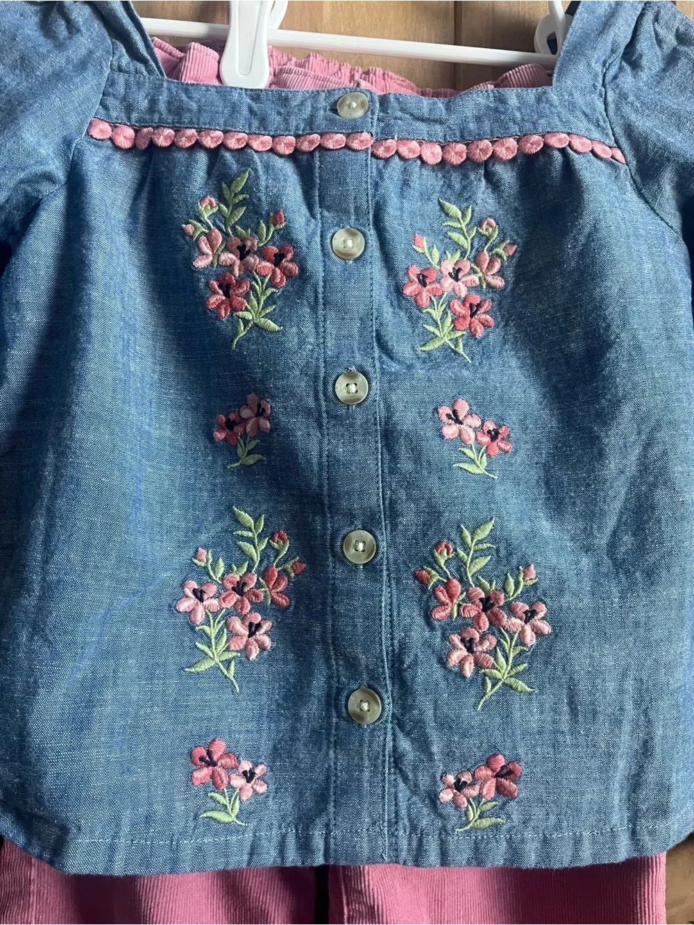 Gymboree Embroidered Chambray Top with Pink Corduroy Pants Set - 5T